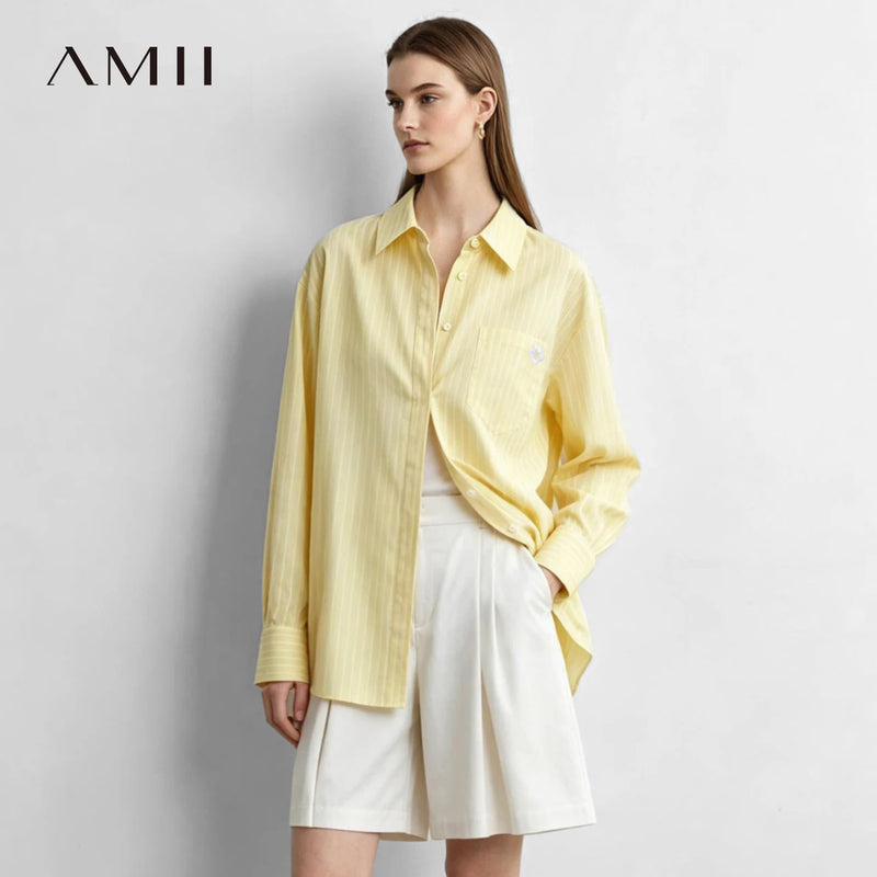 Amii Striped Shirt New Arrival 2026 Autumn Clothes Lapel Long Sleeve Oversized Casual Woman Clothes Blusas Femininas 12623151