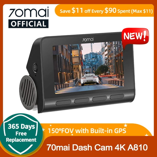 Global 70mai Dash Cam A810 UHD 4K 150FOV Built-in GPS ADAS 24H Parking Motion Car DVR 70mai A810 HDR Dual-Channel Route Tracking