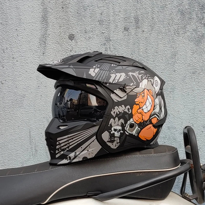 Motorcycle Riding Helmet, Male and Female Motorcycle Combination, All-Season Universal, Summer Retro Removable Chin