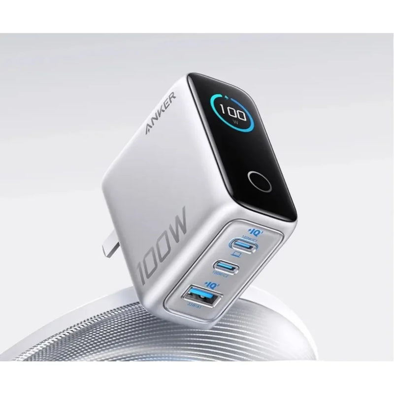 ឆ្នាំងសាក Anker 100W GaN 3-Port PD Fast Charger Smart Digital Display USB-C សម្រាប់ MacBook Pro iPad IPhone Xiaomi Galaxy S24