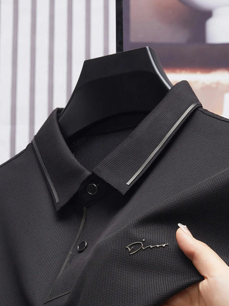 Men's New Polo Shirt, Seamless Premium Luxury Cool Fabric, Business Casual Golf, Slim Fit Blouse Collar T-shirt
