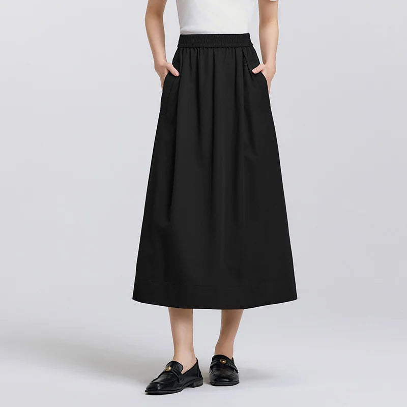 Semir Elegant Skirt Women Spring Elastic Waist Solid Color A Line Umbrella Skirt Hip Covering Versatile Slouchy Maxi Top
