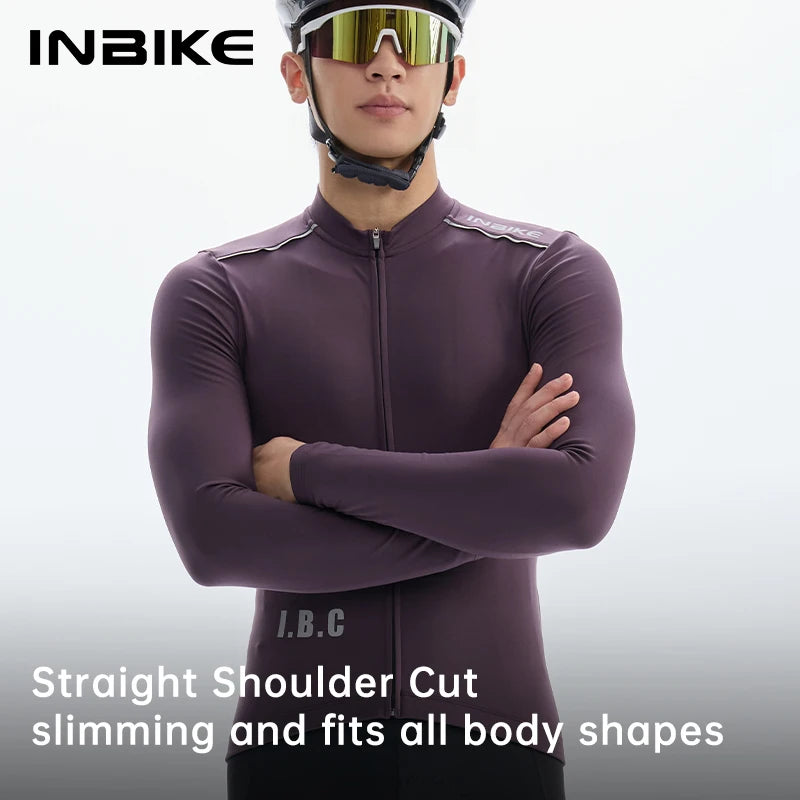 INBIKE Winter Fleece Cycling Suit Men Long Sleeve Jersey Bib Pants Set Road Bike Outdoor Sports Shockproof Padding with Pockets