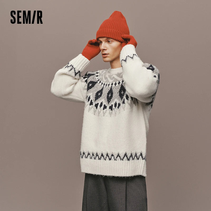 Semir Knitted Sweater Men Winter Iridescent Yarn Fair Isle Jacquard 2025 New Couple Retro Pullover Sweater Men'S Clothing