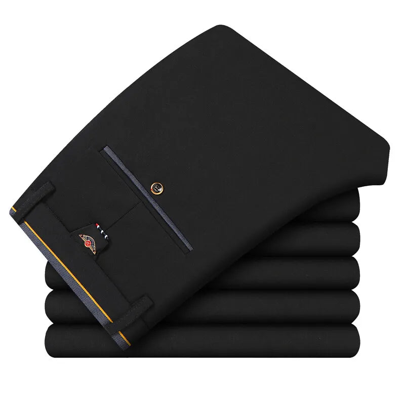 2026 Men's Elastic Casual Pants in Royal Blue And Black Slim Fit Trousers Fashionable Stretchy Leisure Trousers in Chinese.