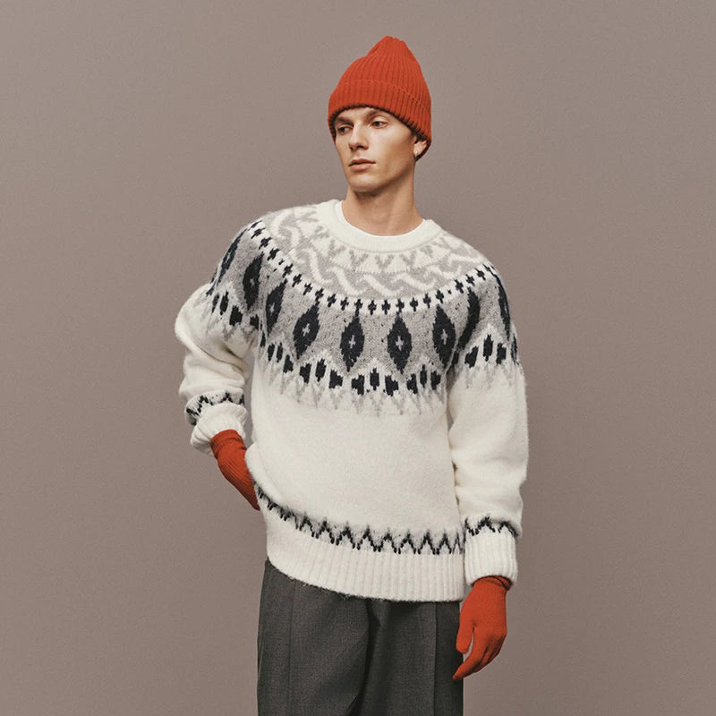 Semir Knitted Sweater Men Winter Iridescent Yarn Fair Isle Jacquard 2025 New Couple Retro Pullover Sweater Men'S Clothing