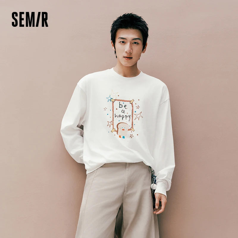 Semir Men Tshirt Long Sleeve Graffiti Print Couple Knit Top Urban Casual Street Style Autumn Urban Daily Wear 2026
