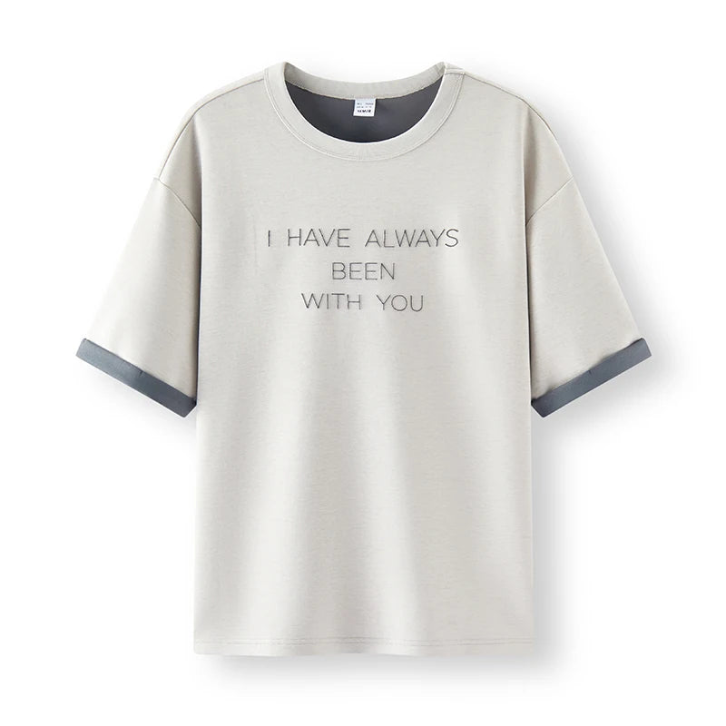 Semir Men Tshirt Minimalist Letter Embroidered Knit Color Block Reversible Loose Crew Neck 2026 Summer Top