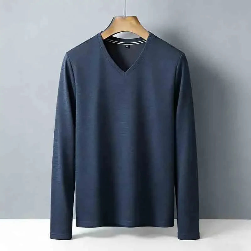 Men's Plus Size Camel V-neck Long Sleeve Shirt Loose Fit Comfortable Casual Top for Big & Tall