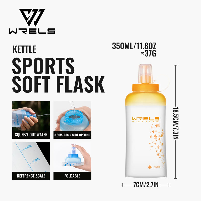 WRELS Collapsible Water Bottle Soft Flask Leak Proof BPA Free Hydration Bottle Ultralight Running Hiking Cycling Squeeze Bottle