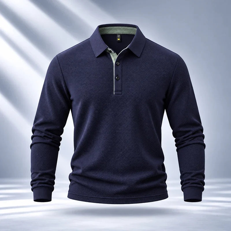Premium Fabric Mens Polo Long Sleeve Shirt Fine Workmanship Turn Down Collar Top For Weekend Outdoor Scenes