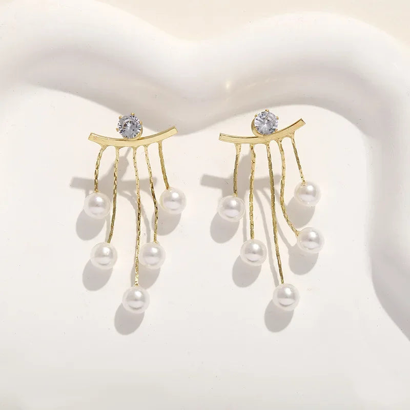 2Pcs Silver Needle Luxury Earrings Fashion Two Pearl Tassels Fashion  Earrings，Light luxury pearl earrings，Female gift giving