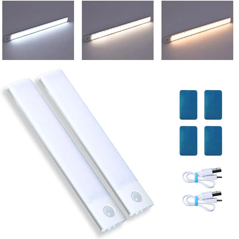10-60CM Motion Sensor Cabinet Lights USB Rechargeable Under Cabinet Lights with Infrared Sensor Magnetic for Kitchen Closet