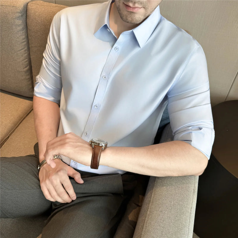Spring New Arrival Modal Cotton Men's Long-Sleeve Shirt, Asian Fit Slim-Fit Shirts, Suitable for Weddings/Business/Office Wear.