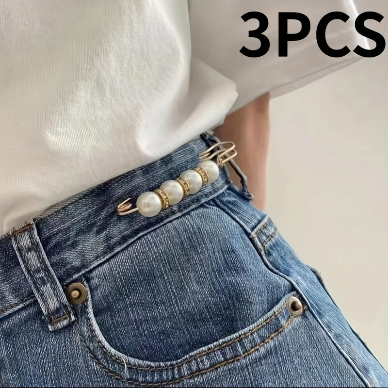 1/2/3PCS Women's Elegant Pearl Brooch Pin Waist Adjuster, Fashion Pearl Safety Pins for Clothing Fixation Size Adjustment Access
