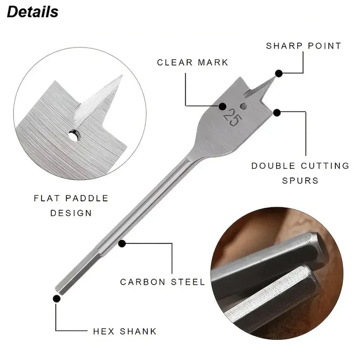 10-25mm Woodworking Flat Drill Bit Titanium Plated Carbon Steel Drill Bit Set Hexagonal Shank Electric Hand Drill Punch Tool