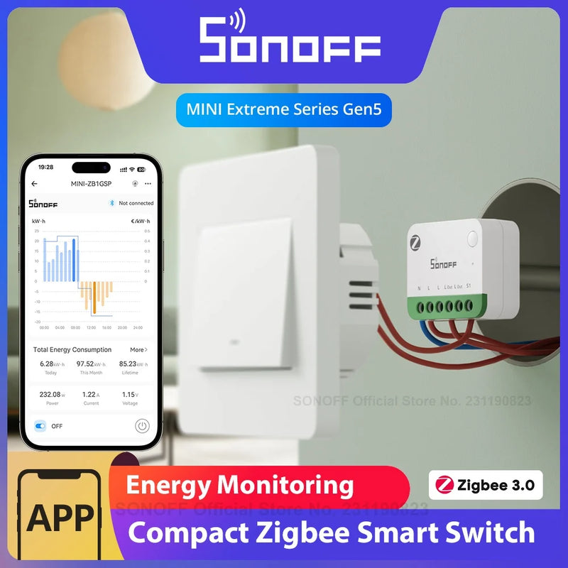 SONOFF MINI-ZB1GSP MINI ONE PM Zigbee Smart Switch 16A Max Energy & Electricity Bill Tracking Load Apple Home Via Matter Bridge