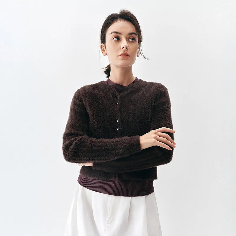 Semir Women Cardigan Faux Mink Texture Knit Texture Slim Fit Petite Fit 2026 Winter Soft Touch Warm Knit Layering Design
