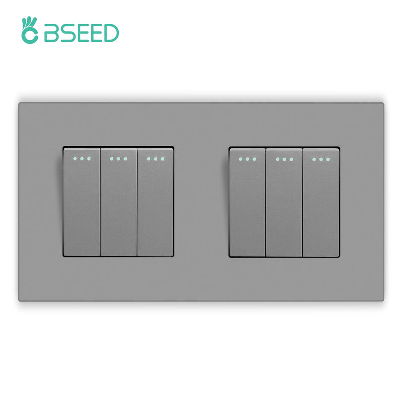 BSEED Button Light Switch 1/2/3Gang 1Way Wall Light Switch Plus Wall Power Socket Gray Plastic Frame Switch On Off