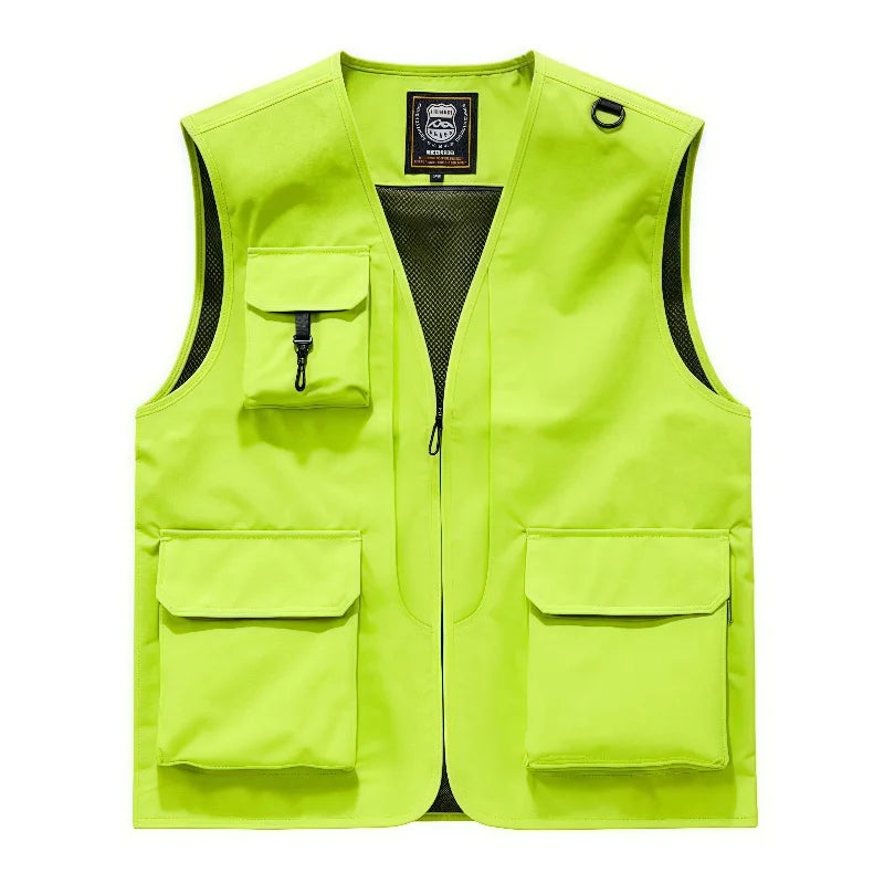 Men Spring Summer Stand-up Collar Multi-pocket Outdoor Vests Men's Thin Cargo Vest Male Loose Fishing Photography Tactical Vest