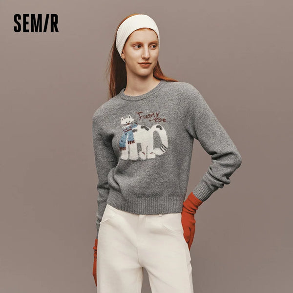 អាវយឺត Semir គួរឱ្យស្រលាញ់សម្រាប់ស្ត្រីលំនាំប៉ាក់ទន់ក្តៅ Pullover 2025 រដូវរងាធម្មតាមានផាសុកភាពរចនាប័ទ្ម O កអាវអាវយឺតស្ត្រី