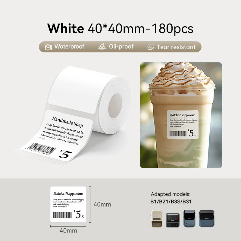 1 Roll NIIMBOT White/Cold Thermal Adhesive Label for B1 B21 B3S B31 B4 Anti-Oil Tear-Resistant Price Tag Home Bussiness Use