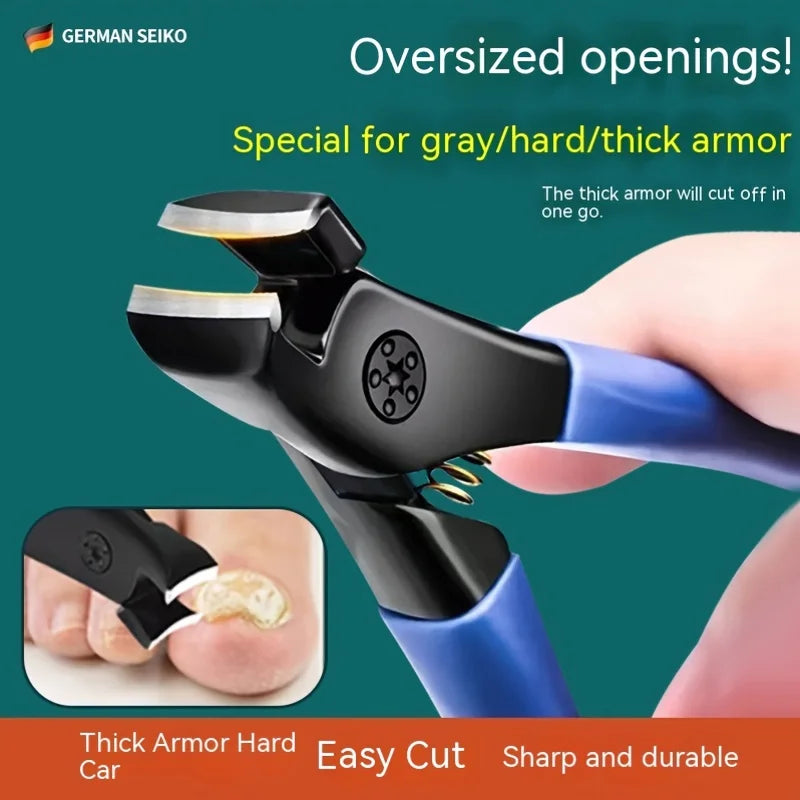 Large Opening Nail Clipper for Thick Hard Toenails,Ergonomic Blue Handle,25°Beveled Blade,Durable Stainless Steel Construction