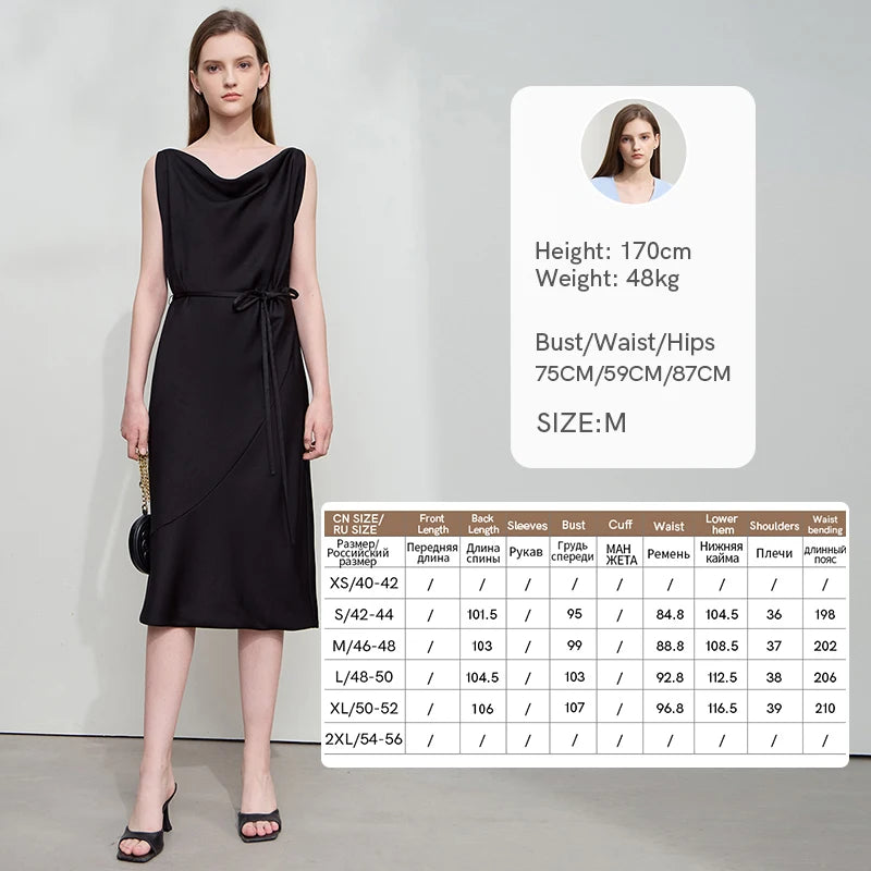 AMII Minimalism Summer Dress 2026 Thin Belt Swing Neck Dress Elegant Sleeveles Eveing Black Midi Dresses Women Clothing 12542150
