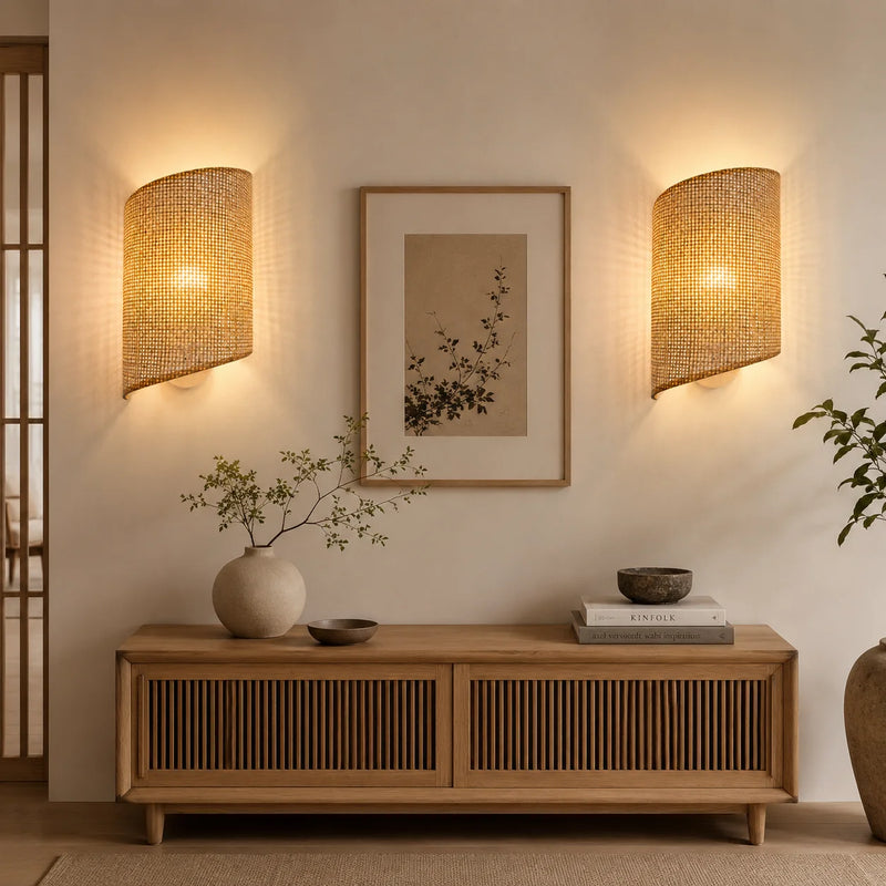 JOYINLED Bamboo Wall Lamp Indoor Retro Wall Light Rattan E27 Handmade Vintage Lampshade Bamboo Lamp Living Room Bedroom 1/2PCS