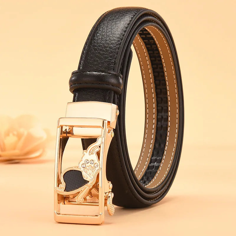 Red Women's Automatic Buckle Belt, Fashion Casual Belts Cinturon Male Waistband White Black 90cm-115cm