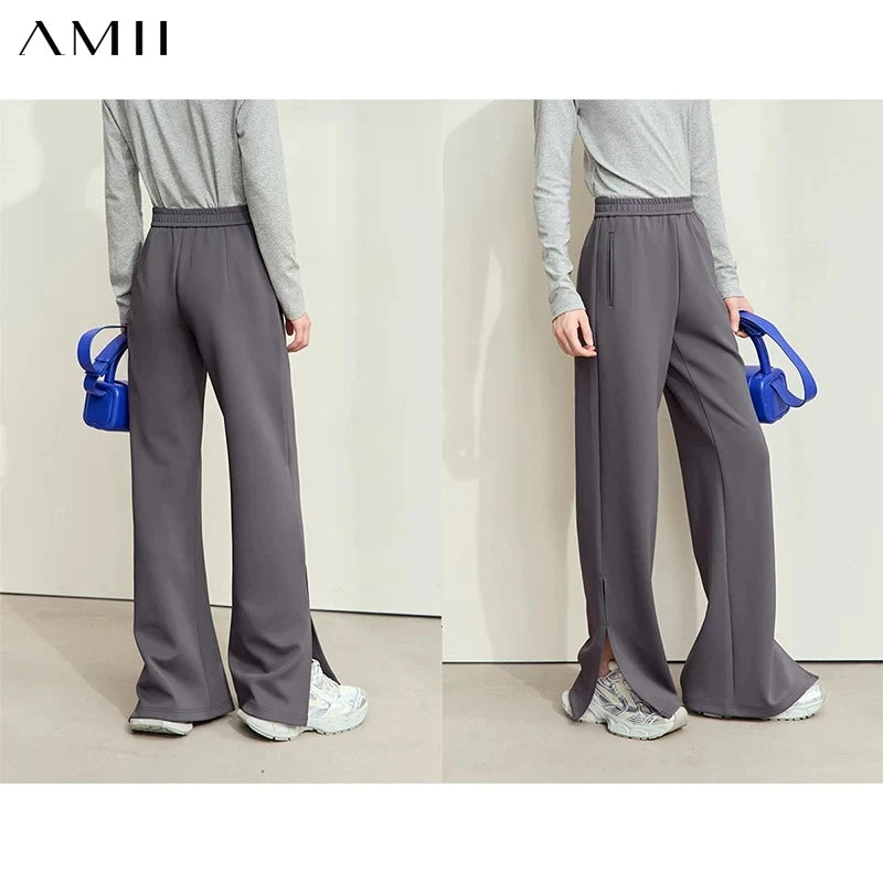 Amii Minimalism Casual Pants for Women 2026 Autumn New Letter Print Elastic Waist Wide Leg Sporty Fashion Lady Trousers 12443102