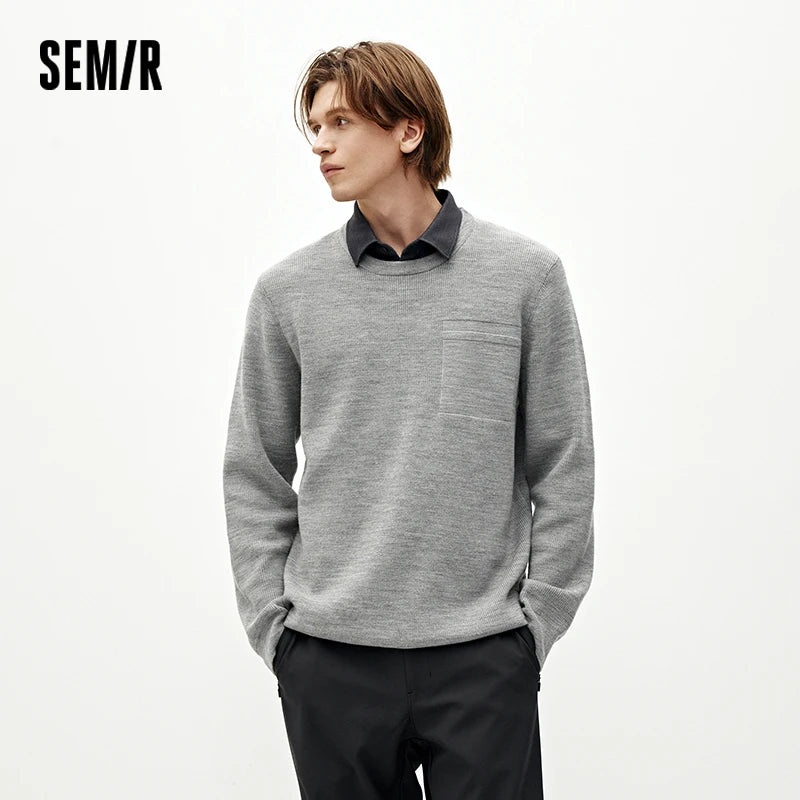 Semir Men Sweater Knit Texture Layered Look Everyday Style 2026 Winter Warm Knit Soft Touch Layering Wear Clean Silhouette