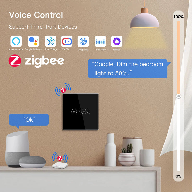 BSEED Zigbee Dimmer Light Switches 1Gang 1Way Wall Smart Dimmable Switch Support Tuya Smart Life Alexa Voice Control