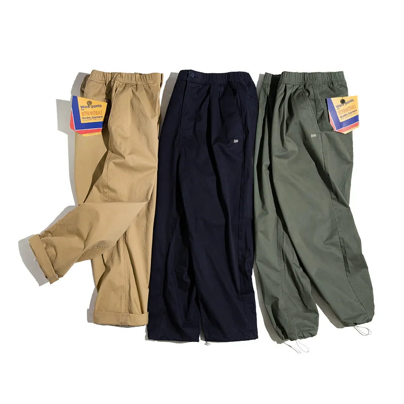 ខោ Maden Vintage Khaki Easy សម្រាប់បុរស ចង្កេះយឺត ខោត្រង់ ខោជិះស្គីតប៊ដ ខោ Jogger ខោចងកជើង