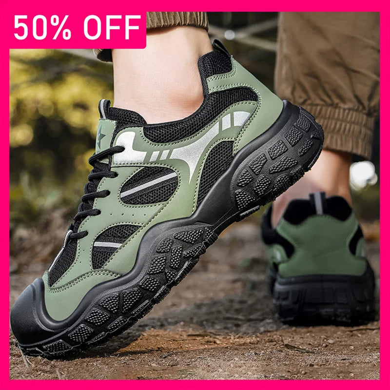 Men Sports Shoes New Breathable Mesh Lightweight Soft Sole Hiking Shoes Leisure Anti Slip Urban Commuting Walking Shoes Man