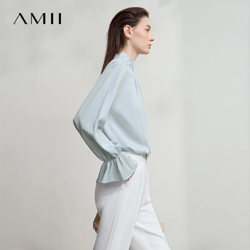 អាវស្រី AMII សាមញ្ញ កអាវឈរ ដៃអាវមេអំបៅ អាវ និងអាវក្រៅ រដូវស្លឹកឈើជ្រុះ ឆ្នាំ២០២៥ អាវការិយាល័យថ្មីសម្រាប់នារីៗ 12543102
