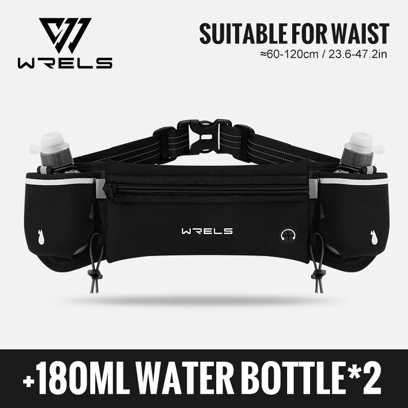 WRELS Outdoor Sports Running Waterproof Utralthin Waist Bag Runner Belt Hydration Running Belt with Water Bottle Running Pack