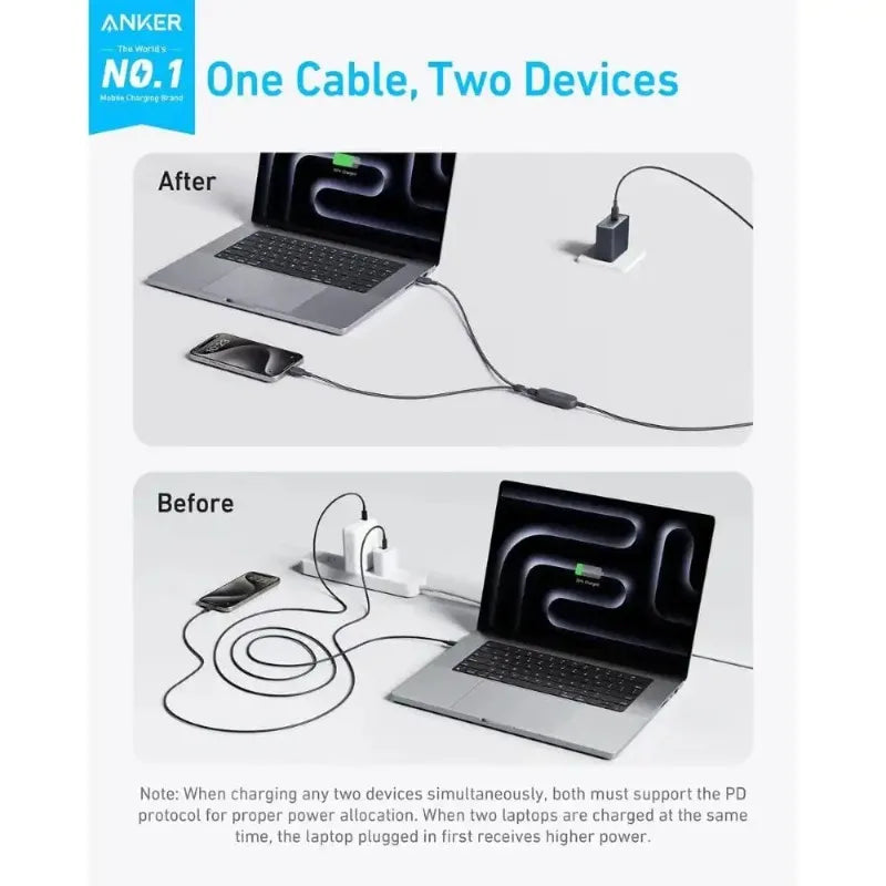 ខ្សែសាកទិន្នន័យ ANKER 2in1 USB-C ទៅ USB-C Braided 140W ក្បាលពីរ សាកថ្មលឿន ថាមពលខ្ពស់-A8895 ស័ក្តិសមសម្រាប់ iPhone16/PC/iPad Android