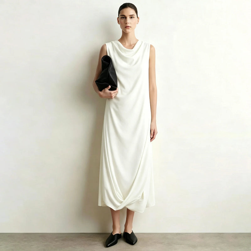 Amii Sleeveless Women's Casual Dresses 2026 Summer New Loose Fit Chiffon Elegant Cowl Neck Office Long Dress For Women 12642046