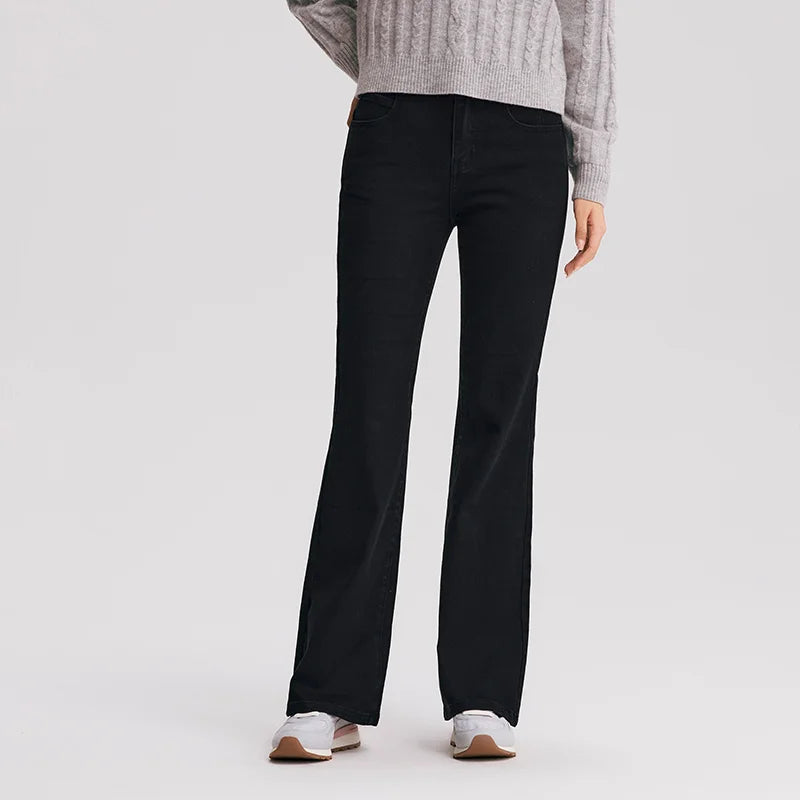 Semir Jeans Women High-Waist Flared Trousers Long Legs 2024 New Winter Fleece Floor-Sweeping Trousers