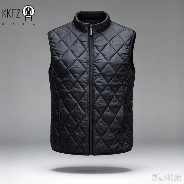 Mens Casual Light Padded Sleeveless Gilet Stand Collar Diamond Quilted Vest Windproof Waistcoat Outdoor Inner Layer Top