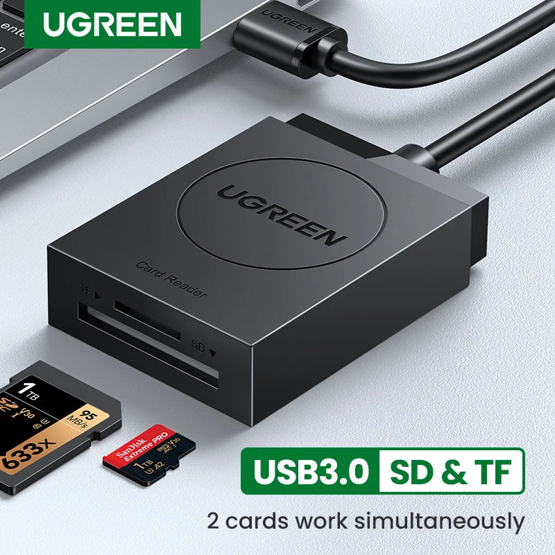 UGREEN Card Reader 2-in-1 USB3.0 USB-C OTG to SD Micro SD TF Card for Laptop PC Windows Linux Cardreader Memory Card Adapter