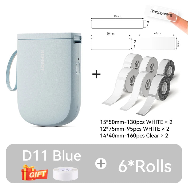 NiiMbot D11 Bluetooth Thermal Label Printer Portable Wireless Label Maker Machine Multiple Templates Available for Office Home
