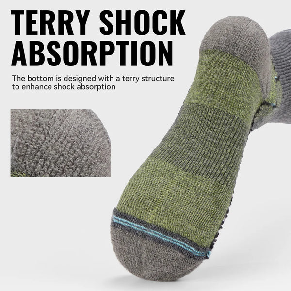 WRELS 1/2/3 Pairs Trekking Socks Merino Wool Moisture Wicking Crew Socks Thermal Cushioned Anti Blister Outdoor Hiking Work Sock