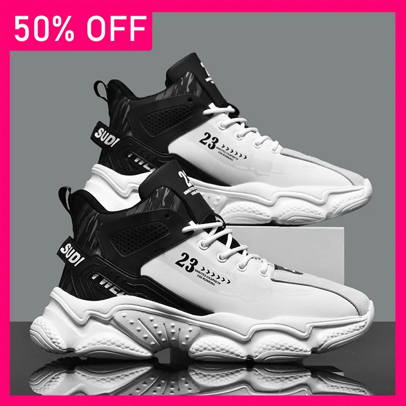 Mens Running Shoes 2026 New High Top Thick Bottom Non-Slip Lace-up Trendy Daily Leisure Comfortable Sneakers for Men