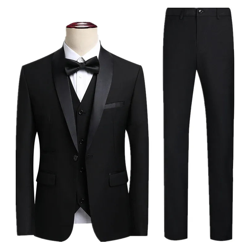 2026 New Men's Black Suit Three-Piece, Business Wedding Jacket with Vest and Pants, Asian Size M-6XL, Burgundy Gray White Sets.