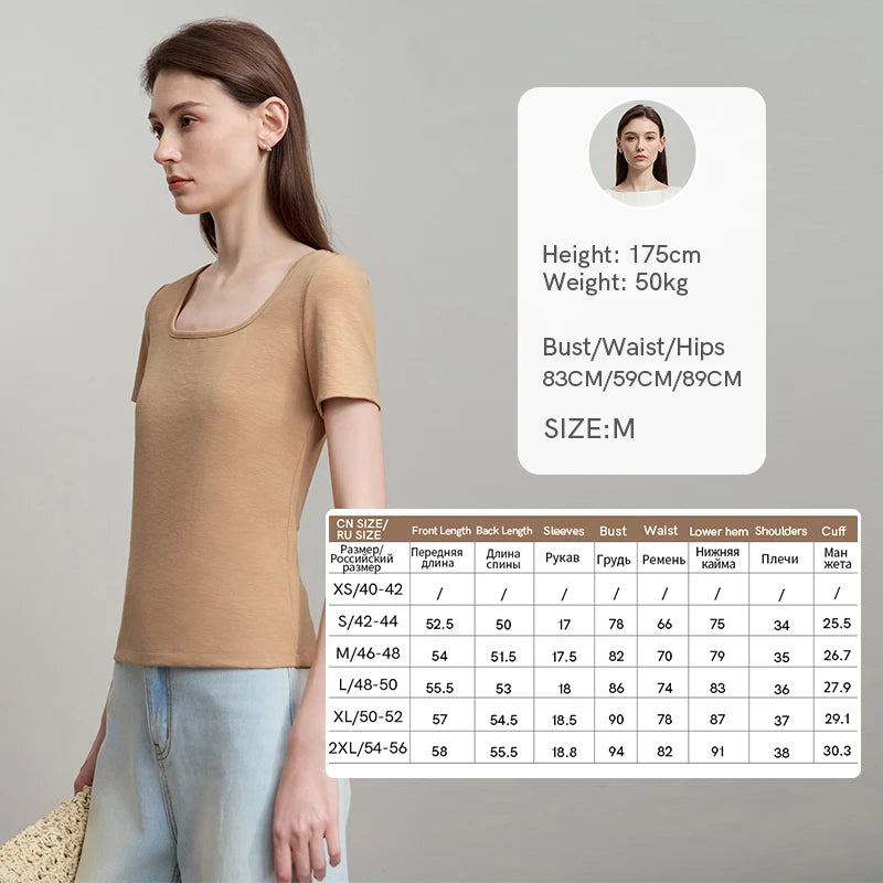 អាវយឺត AMII Minimalist រដូវក្តៅ 2026 សម្រាប់នារីការិយាល័យ ក U ដៃខ្លី អាវកប្បាសប៉ាក់ត្រង់ សម្លៀកបំពាក់សម្រាប់នារីៗ 12542304