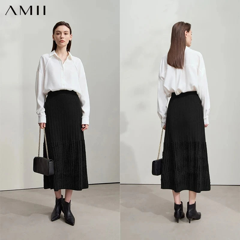 AMII Women's Skirt 2026 Autumn New Minimalist Solid Color Elegant Skirts for Women Loose Long Versatile Clothing Ladies12543030