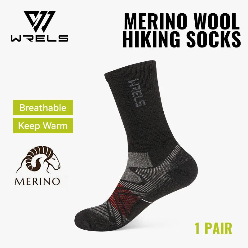 WRELS 1/2/3pairs Merino Wool Socks Hiking Socks Breathable Cushion Sweat Wicking Running Warm Thermal Compression Wool Socks