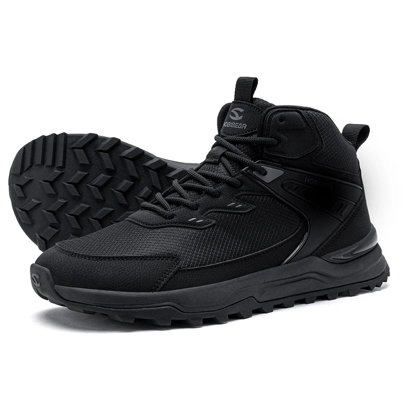 HOBIBEAR Men Wide Width Ankle Boots Mid-Top Hiking Running Shoes Non-Slip Outdoor Trail Walking Sneakers for Male